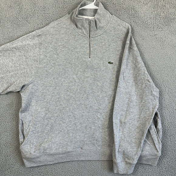 Lacoste Sweater Pullover Mens 3XL Gray Quarter Zip Long Sleeve Pocket Crocodile